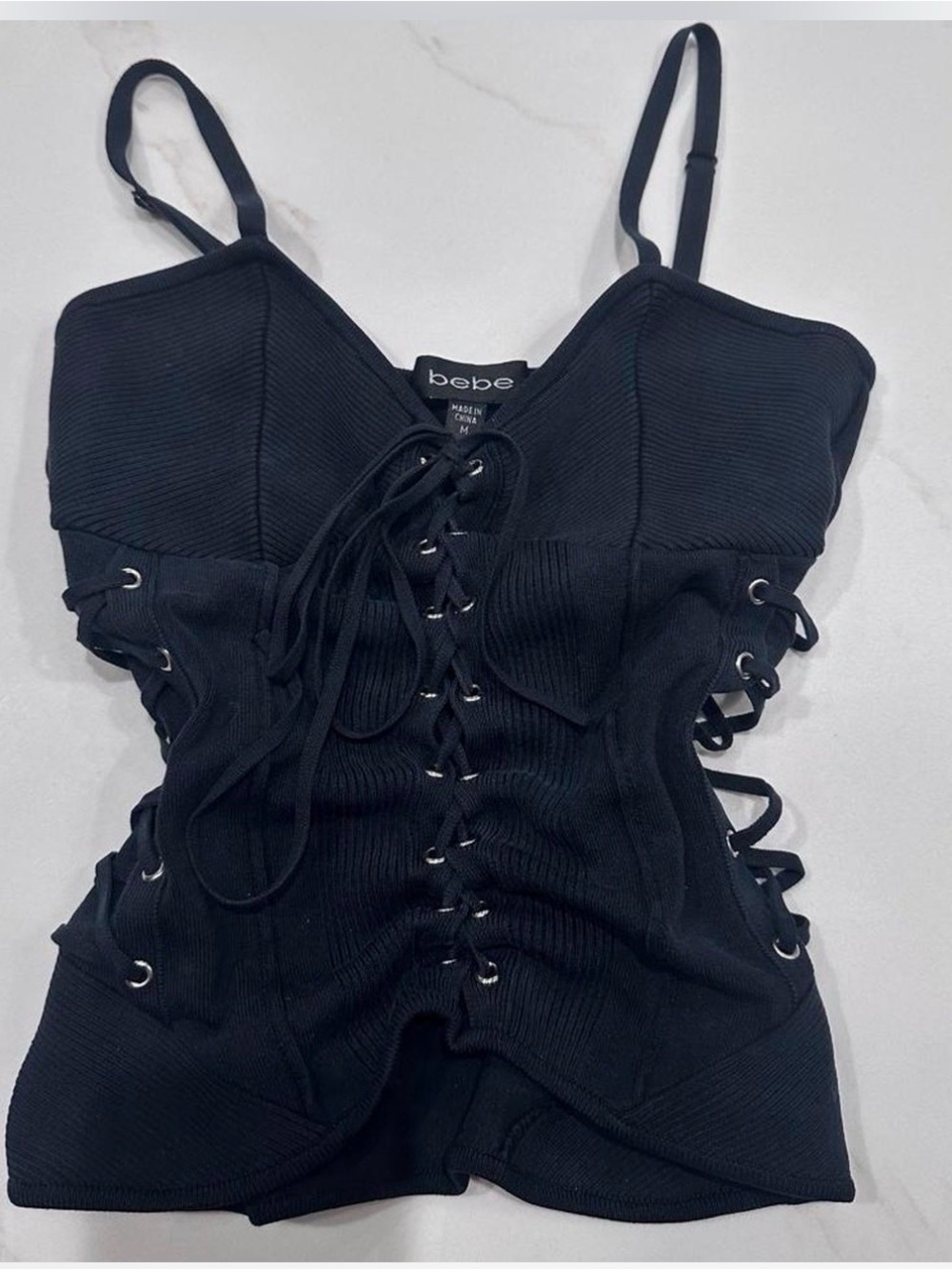 Bebe y2k grunge Black corset style Camisole Tank Top Fitted